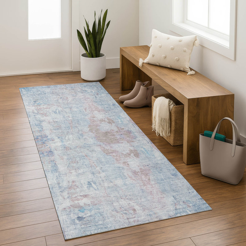 Premium Machine Washable Mayfield AMF2310 Abstract Rug, Blue, 2'3" x 7'6" Runner