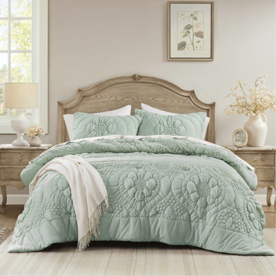 3 literie double / grand en sauge, floral romantique, moelleux et confortable, édredon, chaud, lavable à la machine