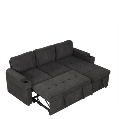 83.5" L-Shaped Sofa Couch Convertible Sofa Bed Sectional Sofa With Ample Storage Space, Two Cup Holders And Two USB Ports For Living Room