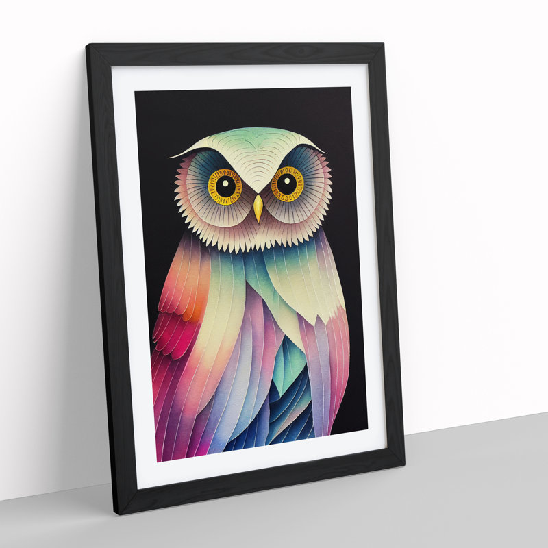 XV1022-5168X Owl No.3 Abstract 1 Piece Single Picture Frame Wall Art, 34cm H x 25cm W x 2cm D, Black