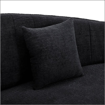 Curved Four-Seat Fully Compressed Sofa, Long-Term Sitting Comfort, Removable Backrest, Black Chenille Fabric, Simple And Retro Style For Small Spaces