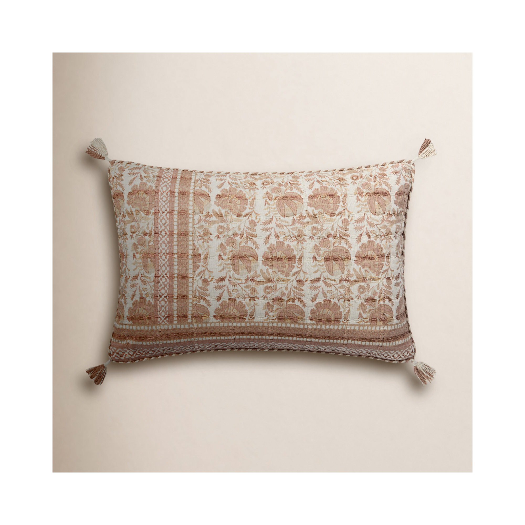 Tassels 100% Cotton Lumbar Throw Pillow, Polyester/Polyfill