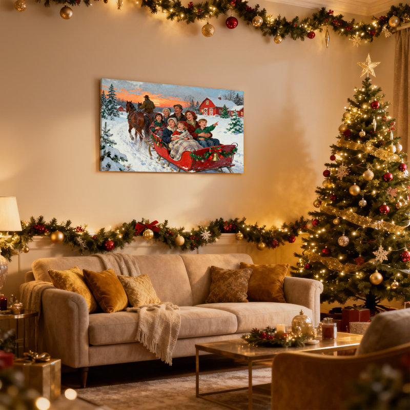 Ensemble de 3 impressions sur toile de Noël en famille, H 20 po x l 30 po