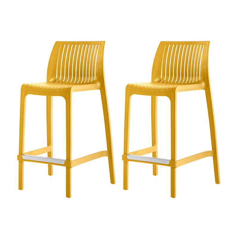 Tabouret d'extérieur à dossier bas Nayma, Jaune, Tabouret de comptoir (siège d'une hauteur de 36,2