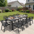 Ensemble repas pour 10 personnes en aluminium avec chaises empilables de 8 livres et trou pour parasol, 93,9 po X P 41,7 po D
