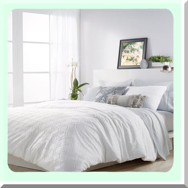 Luxury Cloud Comforter Set - Full/Queen Size - White - Soft Microsculpt Fabric - Ogee Pattern - Solid Color - Cozy Sham Included - Bedding Set