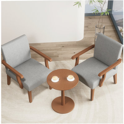 2-piece fabric decorated single armchair with round wooden dining table