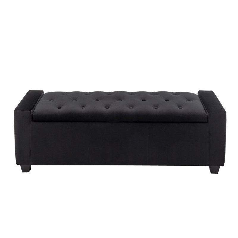 Banc de rangement rembourré en velours Muneeb, Noir