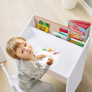 Desk and chair set for toddler, Montessori table with bookshelf, Kids board  game table, Desk with drawer, Minimalist furniture