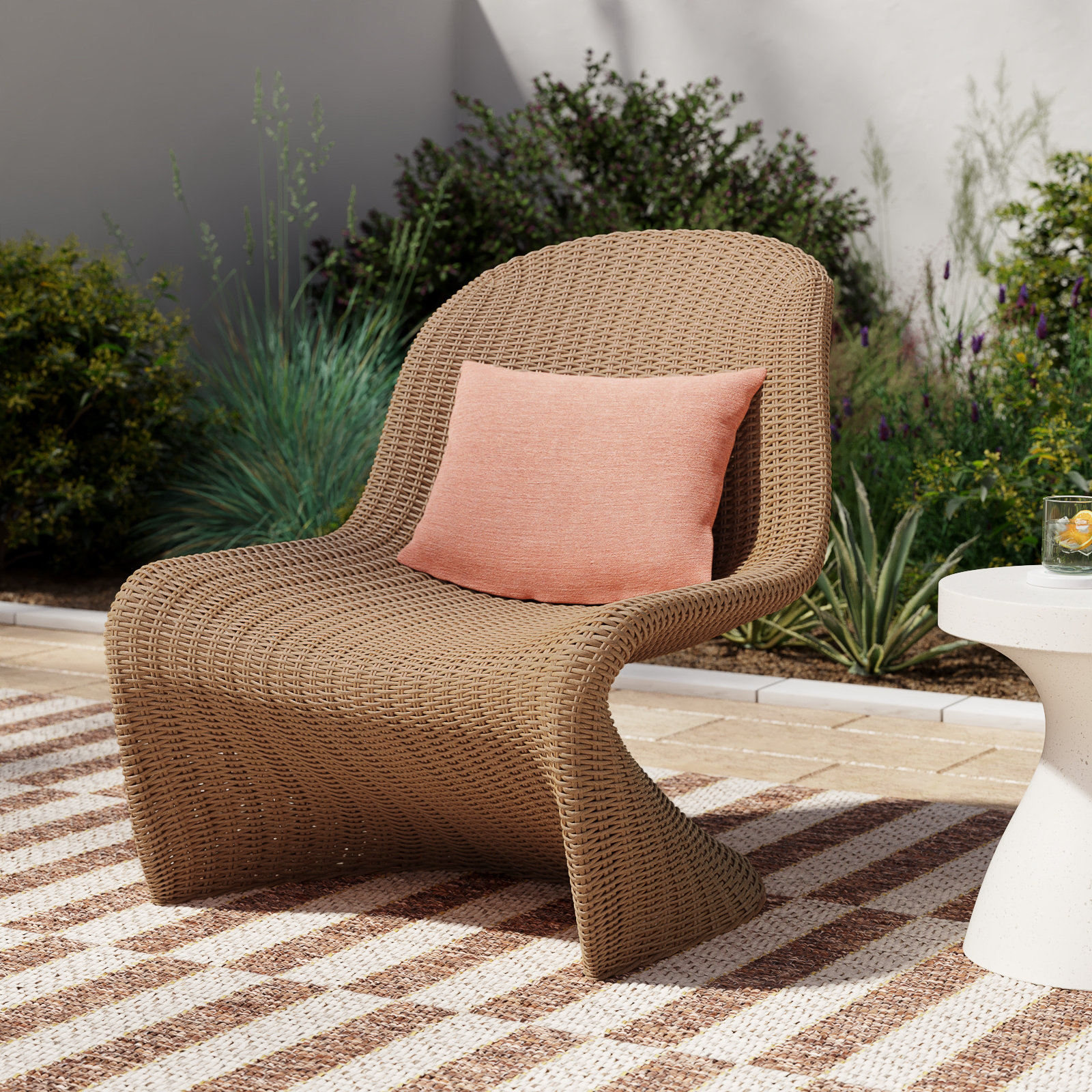 Daughtery Outdoor Armless Lounge Chair, Brown