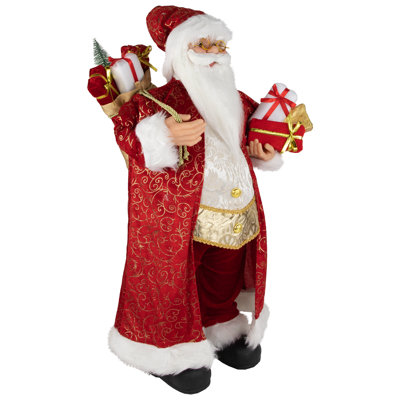 Figurine de père Noël 32 "rouge et or avec cadeaux