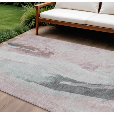 Tapis extérieur lavable abstrait 8 pi x 10 pi gris et rosé
