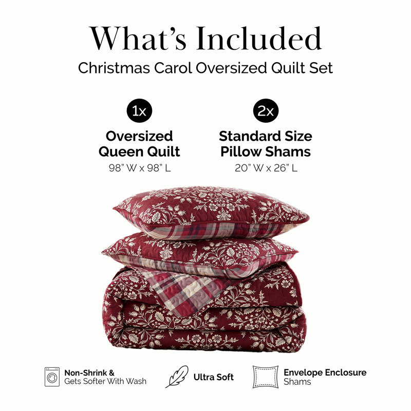 Southshore Fine Linens Christmas Carol Reversible Quilt Set, 100 GSM Double-Brushed Microfiber Holiday Bedding, 1 Quilt and 2 Pillow Shams, Full / Queen