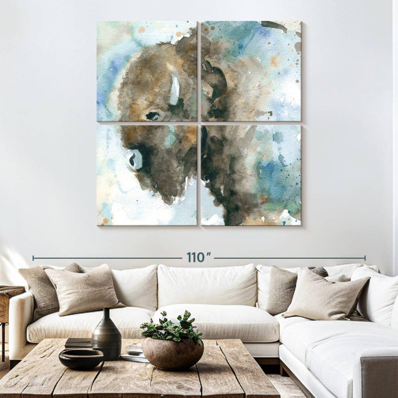 Brampt Buffalo On Blue, 74" H x 74" W