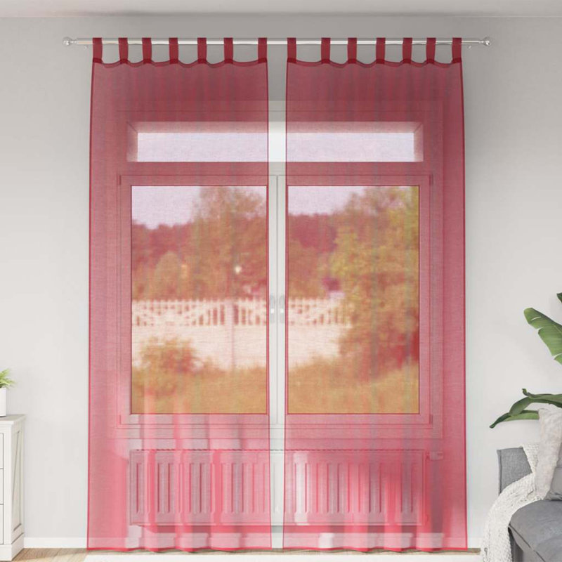 Voile Curtains With Tab Top 2 Pcs, 140cm Width x 260cm Drop, Wine Red