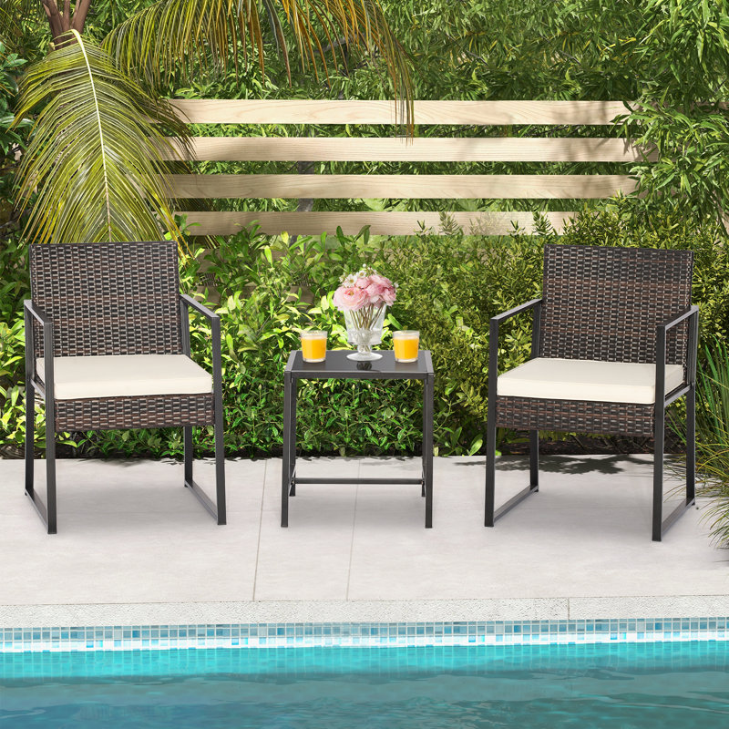 Amanjit Wicker 2 - Person Patio Conversation Set with Cushions