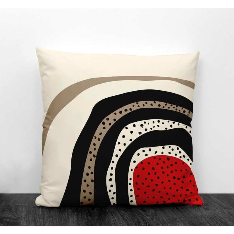 Coussin décoratif intérieur / extérieur en polyester filé Willow, 17 po x 17 po, Rouge / blanc cassé / beige / noir