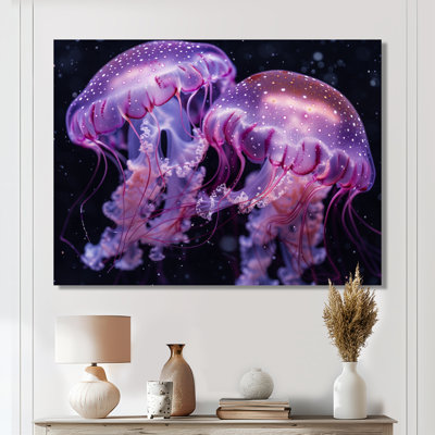 Purple And Black Jellyfish Dance II - Sea Creatures Wall Art