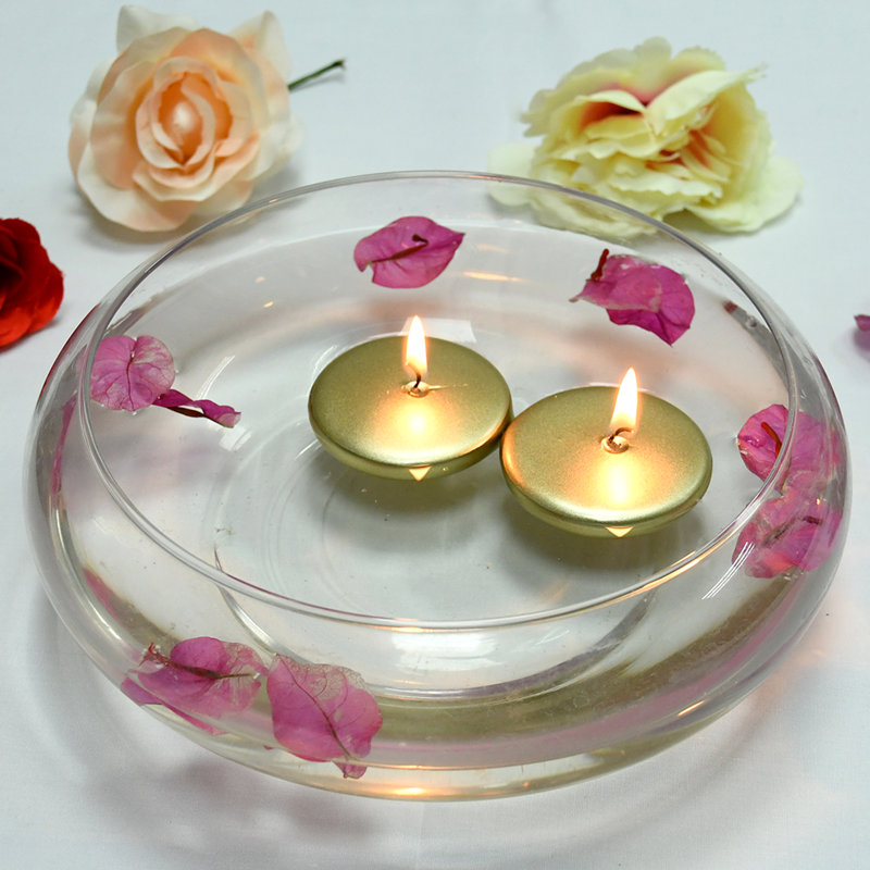 Ensemble de bougies flottantes non parfumées, Ensemble de 24 pièces, Or métallique, Hauteur 0,75 po x diamètre 2,25 po