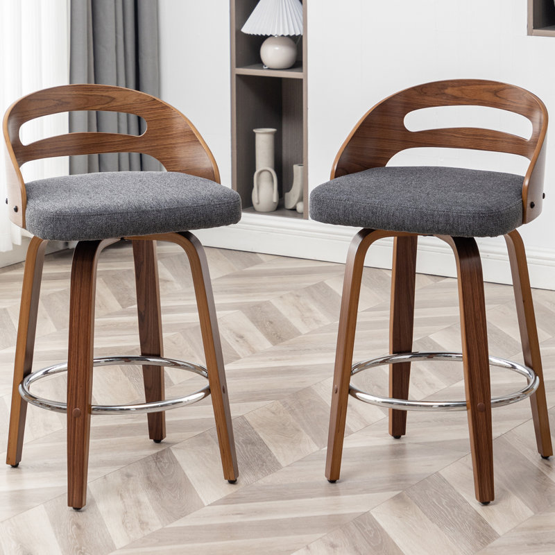 Mahtab Upholstered Swivel Bar Stools, Gray, Counter Stool (25.19" Seat Height)