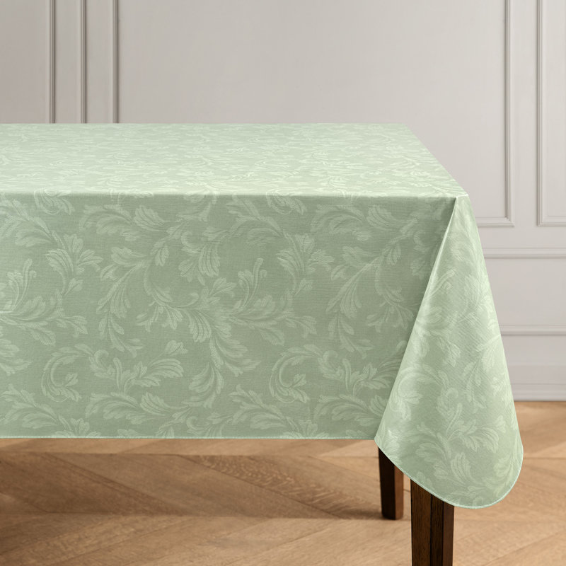 Camile Floral Scroll Damask Pattern Vinyl Indoor/Outdoor Tablecloth, 84" x 60", Sage