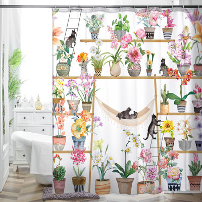 Floral Shower Curtain with Hooks Included