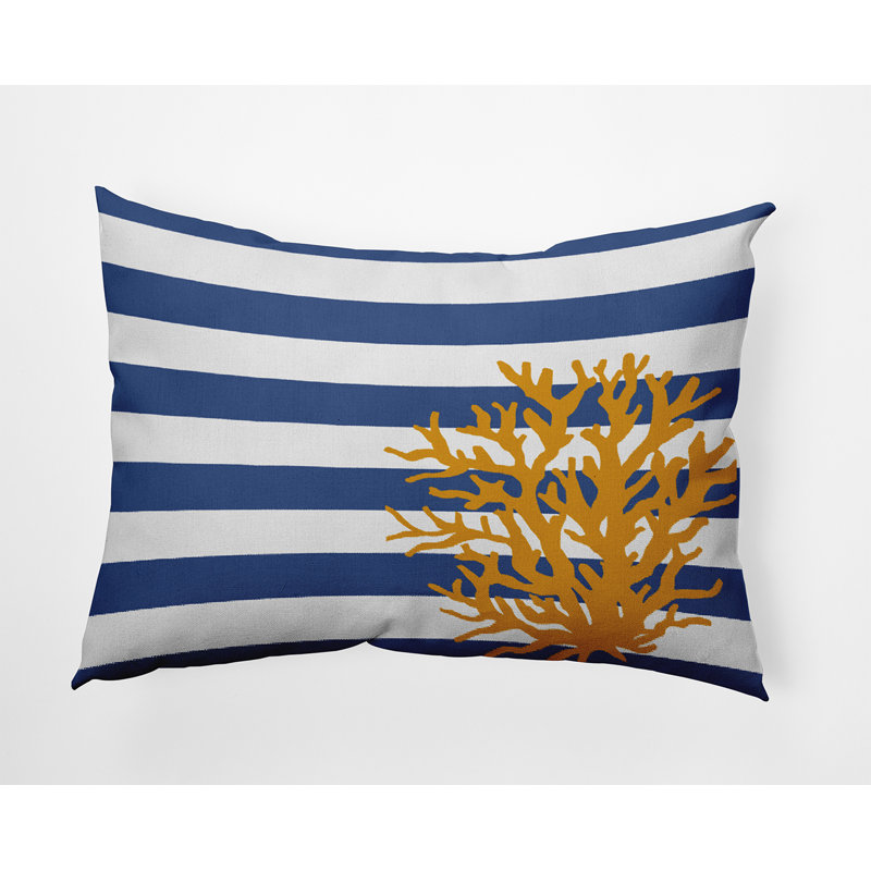 Reversible Throw Pillow, Blue/White/Yellow Striped
