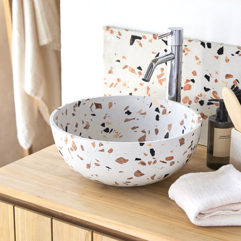 Elea Round Brown Premium Terrazzo Bathroom Sink, Brown