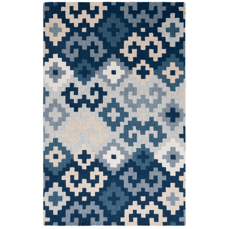 Laryiah Hand Tufted Wool/Cotton Southwestern Rug in Ivory/Blue, Rectangle 6' x 9'