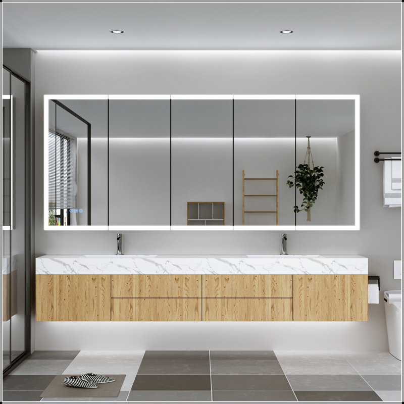 Armoire de toilette avec miroir à DEL avec antibuée, 3 températures de couleur, encastrée ou murale pour les salles de bain modernes