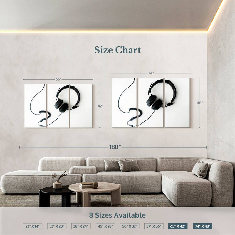 Abarca Black Wired Headphones, 42" H x 65" W