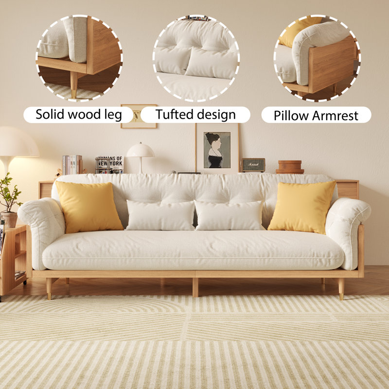 Grimpante 82.68'' Upholstered Tufted Back Cotton Linen Fabric Sofa,with MDF Frame, Natural