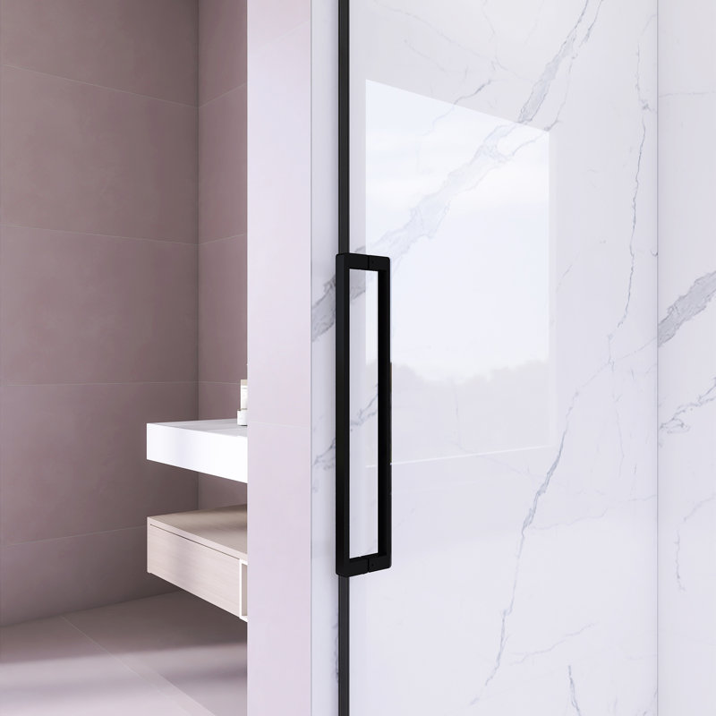 Porte de douche coulissante simple sans cadre de 56 po à l 60 po x H 72 po avec verre trempé transparent de 1/4 po (6 mm) d'épaisseur, revêtement facile à nettoyer, quincaillerie en acier inoxydable