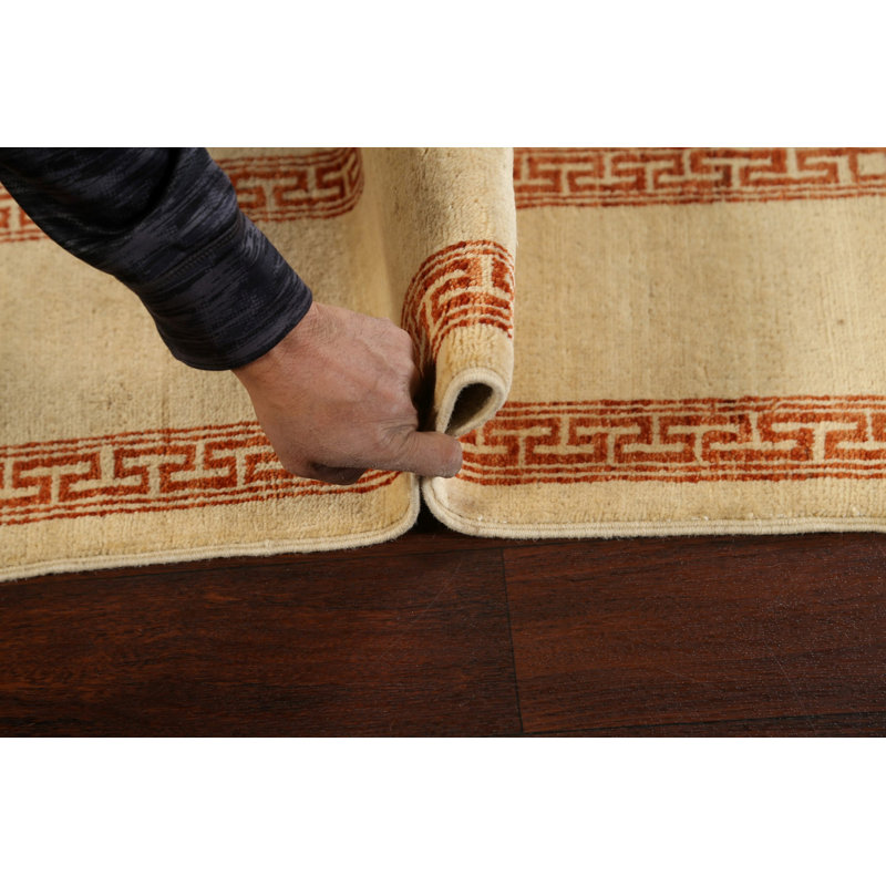 Tapis ivoire noué à la main de conception unique 4 pi 2 po x 6 pi 3 po