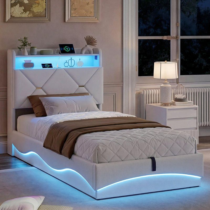 Upholstered Ottoman Storage Bed, European Single (90 x 200 cm), Beige