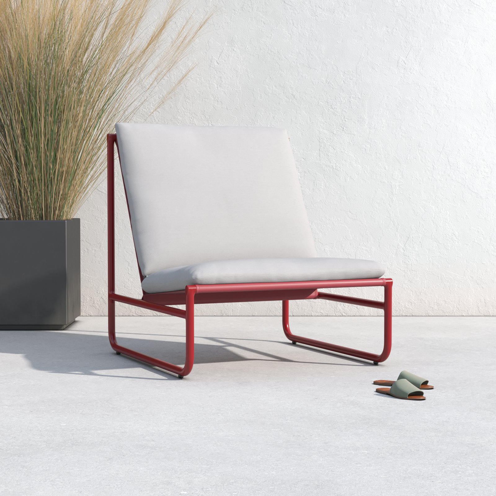 Sean Powder Coated Steel Outdoor Armless Lounge Chair, Red