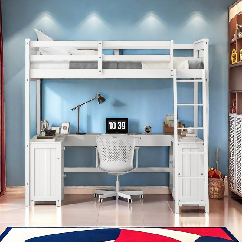 Jetmir Kids Loft Bed with Drawers, Full, White