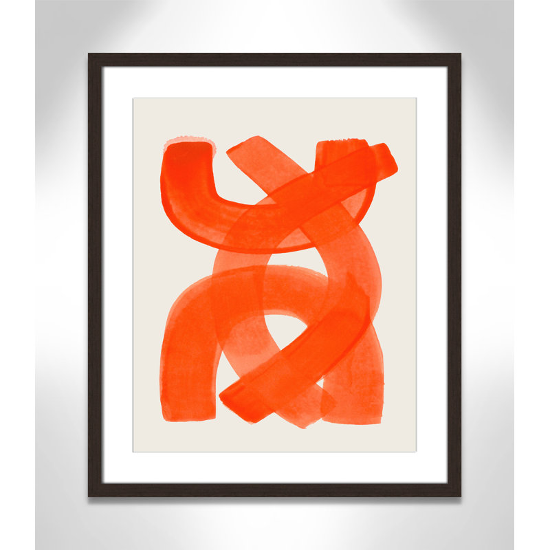 «Orange Strokes Print» par Haniff, L 21,5 po x H 25,5 po, Imprimé mat, Noyer à grain ouvert