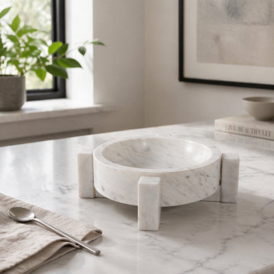 Bol décoratif en marbre avec base pour décoration intérieure - Bol décoratif moderne pour la table de salle à manger, le couloir, le vestibule ou le décor de salon - 10 po