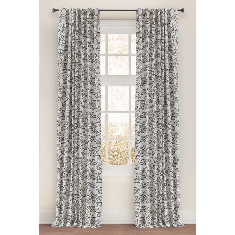Florina Cotton Blend Floral Room Darkening Thermal Rod Pocket Curtain Panels, Green, 50" W x 118" L