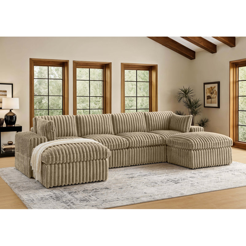 134'' Cloud-Velvet Modular Sectional, Camel