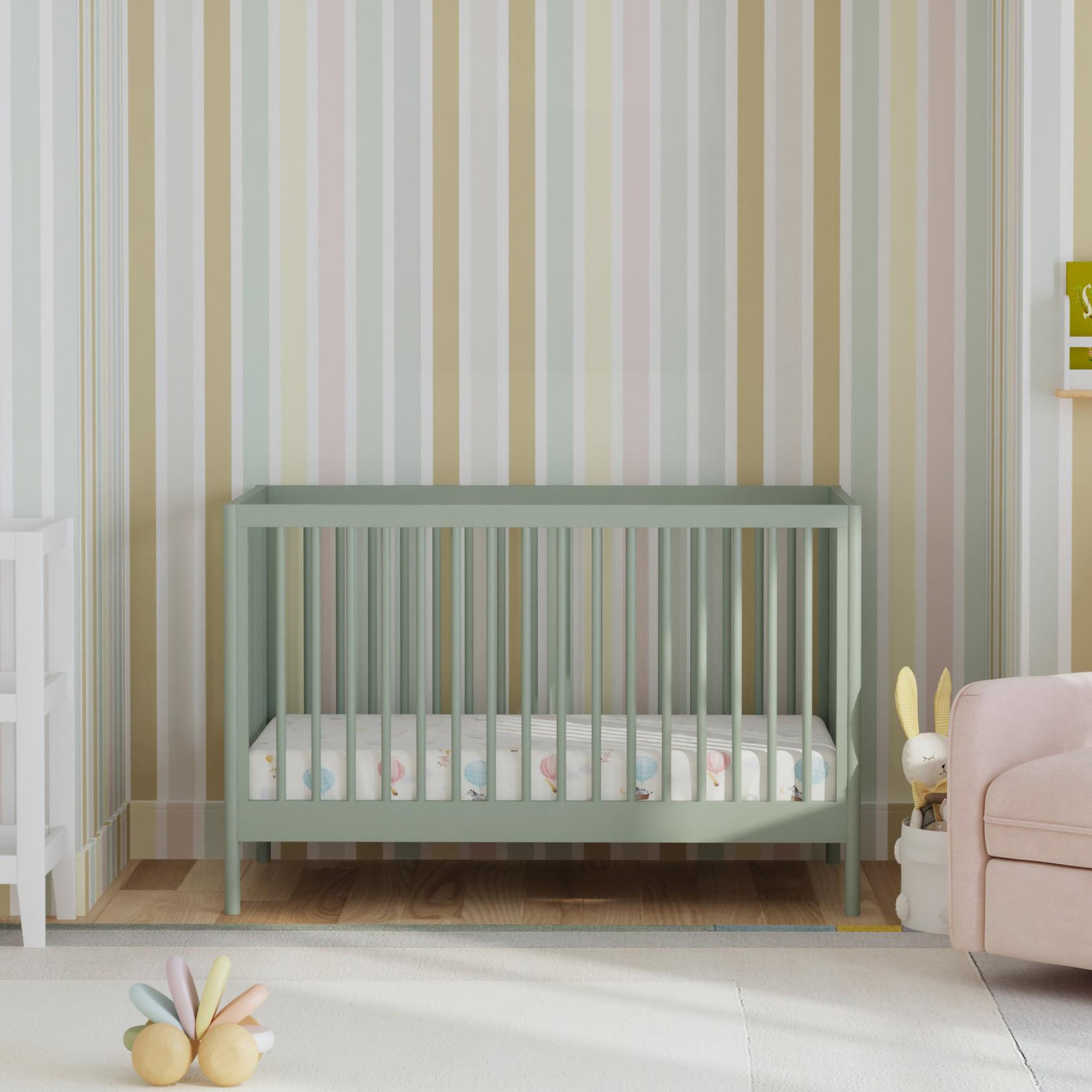 Birdie Pine 3-in-1 Convertible Crib, Light Sage