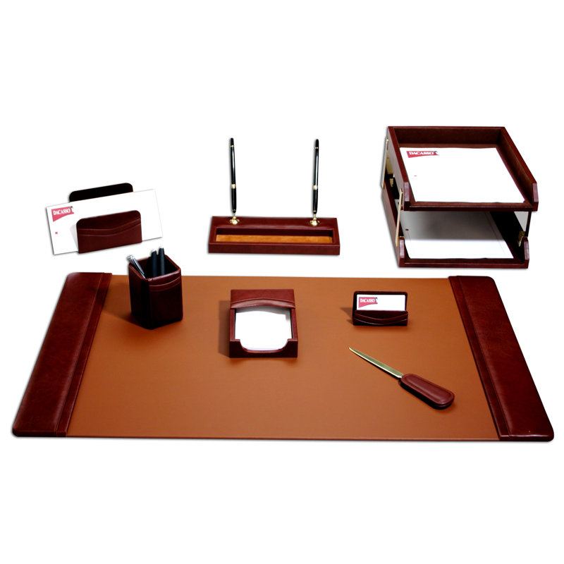 Mocha Top-Grain Leather 10-Piece Desk Organizer Set