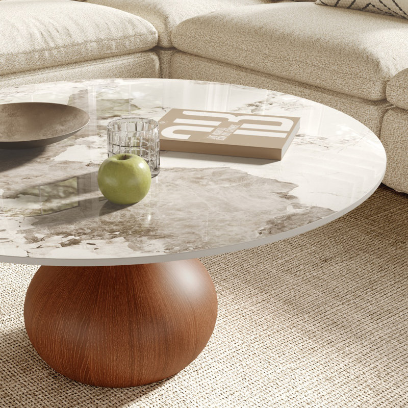 Table basse Jackline Living Mid-Century, Brun sable brillant, H 18,23 po x L 41,73 po x l 41,73 po, Fausse pierre de marbre