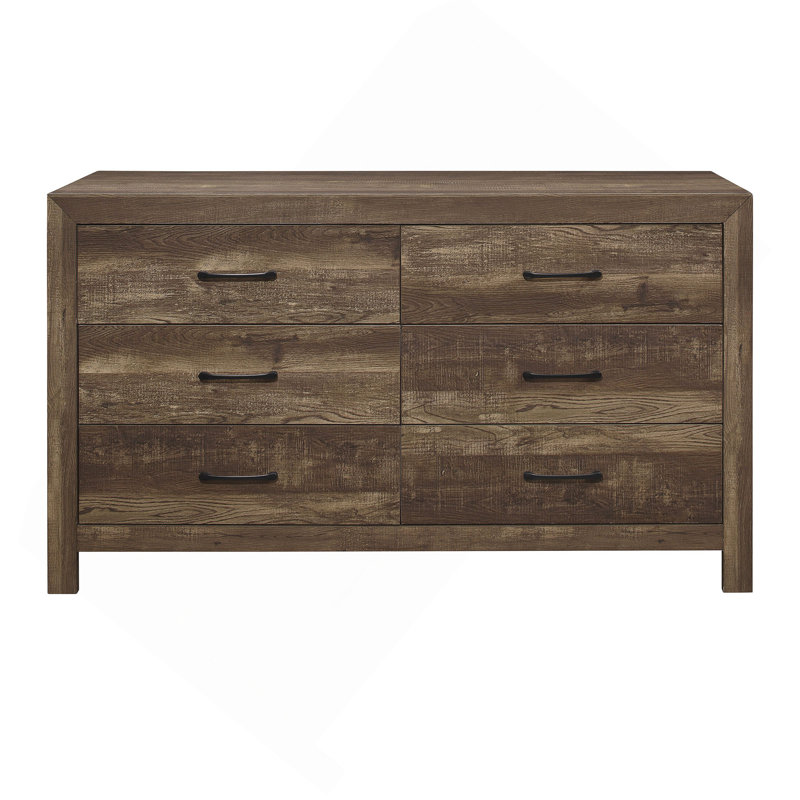 Commode 1 pièce à poignées noires style rustique en bois, Mélange de bruns
