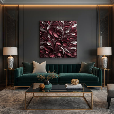 «Abstract Florals 91», art mural sur toile rouge