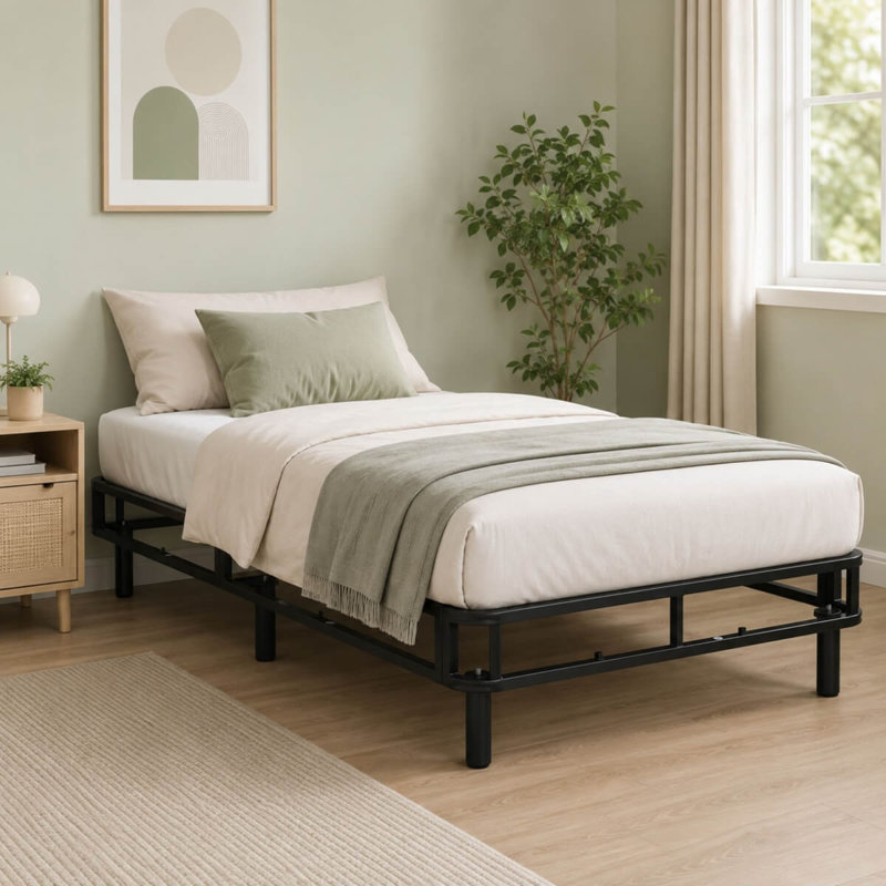 Cadre de lit plateforme robuste Twin XL KD recouvert de tissu, Extra-long Twin