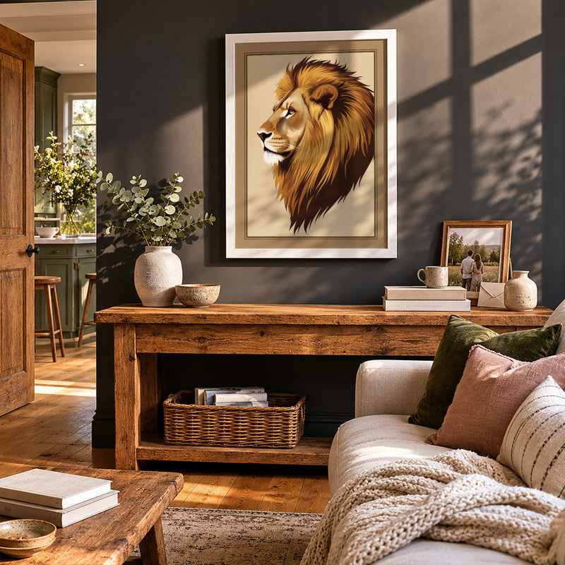 Noble Lion Rustic - Framed Print, A4 - 29.7 x 21.0 cm, White