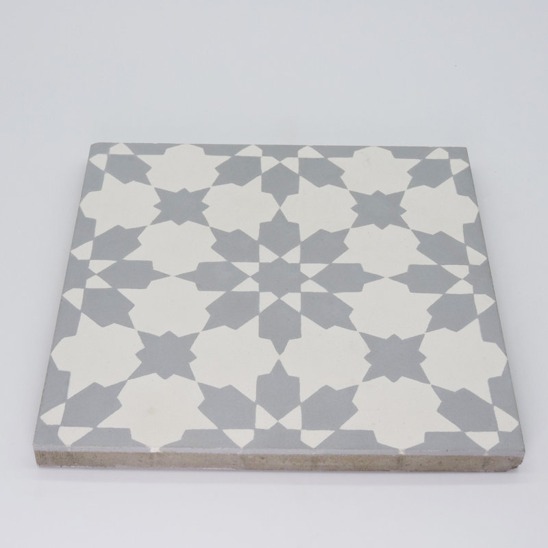 Ahfir 8" x 8" Cement Singular Wall & Floor Tile, Gray/White