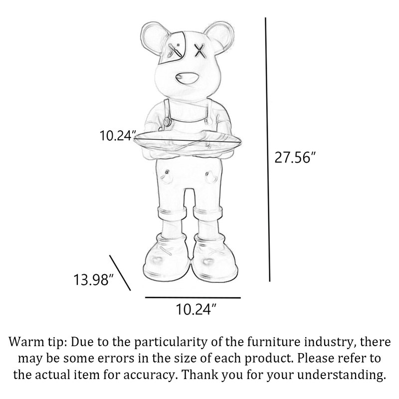 Figurine d'ours en dessin animé avec plateau de rangement, objet de décoration pour la maison., Bleu